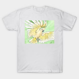 watercolor flying sulphur crested cockatoo hug with lineart T-Shirt